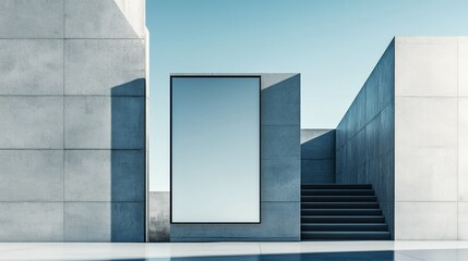 Poster - Minimalist Concrete Architecture with a Blank Window and Stairs