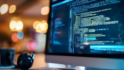 Code on the screen in a tech workspace