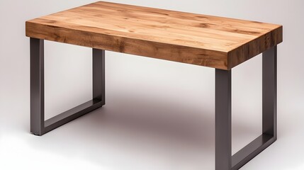 Aufkleber - Sleek and modern minimalist office desk with a wooden surface and metal legs set against a clean white background capturing a wide angle view of the organized workspace