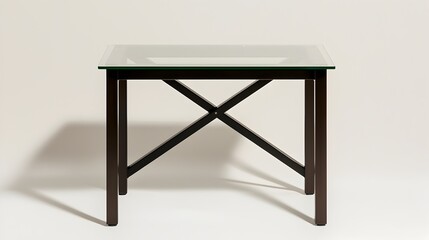 Aufkleber - Stylish and Minimalist Glass top Desk with Metal Frame Placed on a Plain White Background Showcasing a Modern and Elegant Office or Workspace Design