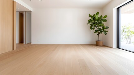 Aufkleber - Elegant and Tranquil Minimalist Japandi Inspired Living Room Design Featuring Natural Materials Soft Neutral Colors and an Open Calming Atmosphere