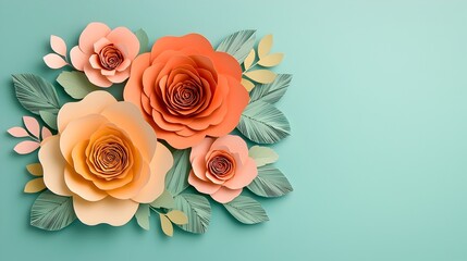 Aufkleber - Elegant 3D paper cut flowers with soft shadows creating depth and texture on a serene pastel background  Digital with a modern minimalist botanical design