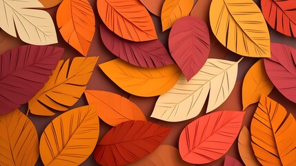 Poster - Warm layered 3D paper cut autumn leaves backdrop in natural colors  Artfully arranged cutout leaves create a sense of depth and falling foliage
