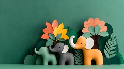 Aufkleber - Playful 3D Clay Animal Figurines Set in a Vibrant Layered Paper Cut Jungle Scene with Whimsical Imaginative Aesthetics