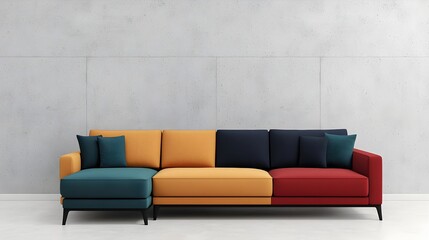 Poster - Minimalist and Sophisticated Living Room Design with Plush Sectional Sofa in Bold Color Smooth Concrete Feature Wall and Airy Luminous Ambiance