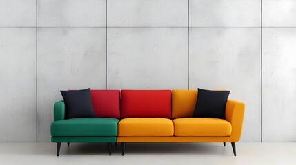 Aufkleber - Cozy and inviting minimalist living area showcasing a vivid color palette with an L shaped sofa providing a comfortable seating space