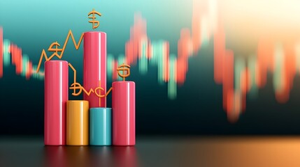 Leinwandbilder - Captivating 3D Illustrated Graph Showcasing Financial Data Trends Currency Exchanges and Economic Growth Strategies within a Luminous Banking or Trading Floor Setting