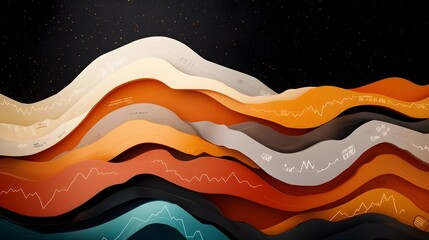 Aufkleber - Sophisticated 3D Data Visualization Showcasing Dynamic Financial Market Performance and Trends  Polished high fidelity graph displaying performance investment patterns