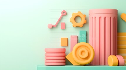 Poster - Vibrant pastel hued 3D charts and diagrams with intricate infographic elements dynamic data visualizations and playful shadowing effects