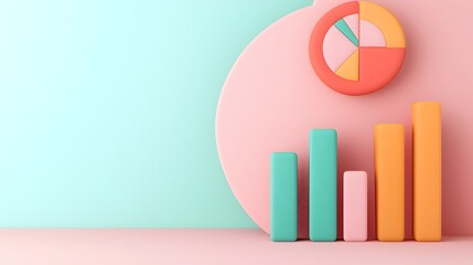 Leinwandbilder - Vibrant pastel hued 3D charts diagrams and intricate infographic elements with dynamic data visualizations playful shadowing effects and a clean minimalist tabletop setting