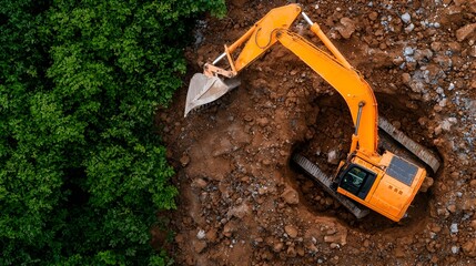 Fototapete - Aerial view of a construction project that focuses on implementing circular economy strategies and resource efficient building designs to promote sustainability and environmentally friendly
