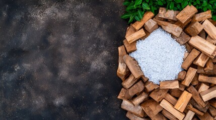 Fototapete - Aerial top down perspective showcasing the circular economy in construction highlighting eco friendly material sourcing and sustainable design approaches for modern energy efficient buildings