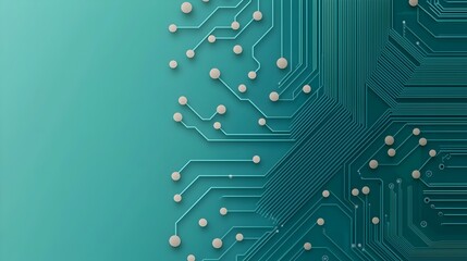 Fototapete - Futuristic of a digital circuit board with connected circuits and dots on a blue gradient background