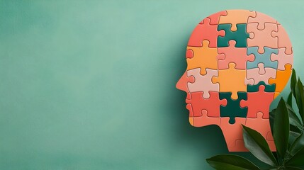 Poster - Striking image depicting a human head constructed from intricate puzzle pieces