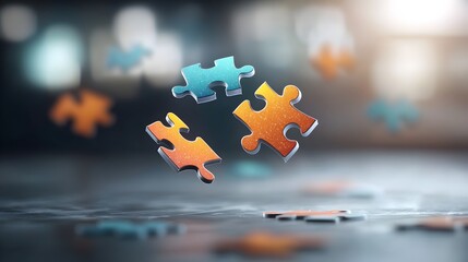 Aufkleber - Vibrant glowing puzzle pieces floating in mid air creating an intricate and captivating abstract composition that sparks the imagination and represents the power of creativity and problem solving