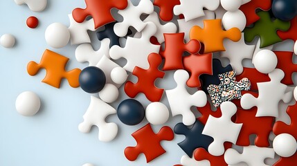 Leinwandbilder - Vibrant scattered puzzle pieces in various colors and patterns forming an and dynamic visual composition  The playful arrangement of the puzzle fragments creates a contemporary and creative design