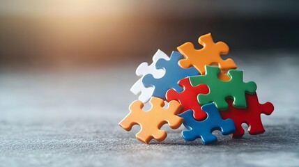Fototapete - Vibrant glowing puzzle pieces arranged in a circular pattern symbolizing unity connection and harmony through a digital modern and creative composition