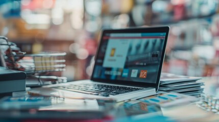 Laptop on desk with online shopping website open