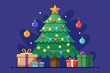 © Calima - Illustration of a decorated Christmas tree with gifts on a dark blue background