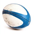 © Tondone - A close-up of a worn blue and white rugby ball, showcasing its used texture and sporty design, perfect for athletic themes.
