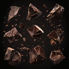 Dynamic composition of flying chocolate pieces