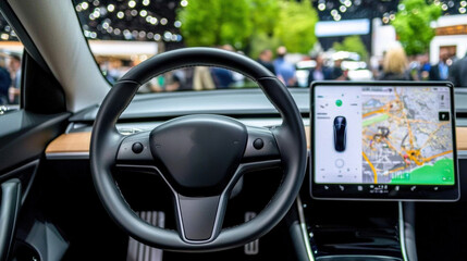 Poster - Modern Electric Car Interior with Touchscreen Display