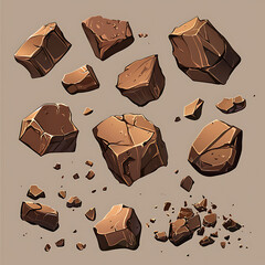 Collection of stylized rock fragments and boulders