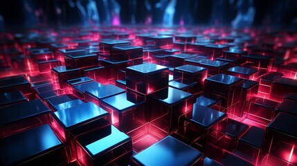 Wall Mural - a computer generated image of a cityscape with a red and blue color scheme