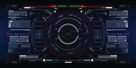 Leinwandbilder - HUD Futuristic Technology Interface Screen UI System Panel Vector. Abstract Cockpit, Radar Virtual Cyber Control Display Concept For Game App UI Illustration	