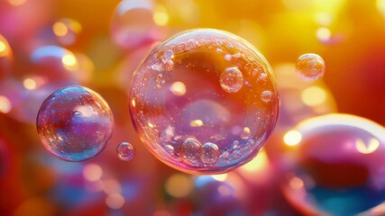 Poster - Close-up of translucent bubbles floating in a dreamy pink and purple background