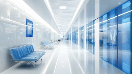 Poster - Blueprint with blue stroke on white background, healthcare facility design, futuristic and textured concept