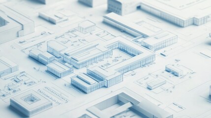 Aufkleber - Conceptual blueprint of healthcare facility, white background with vertical blue stroke, clean and modern