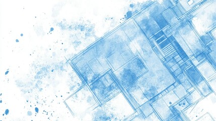 Poster - Healthcare facility blueprint on white with blue paint stroke, modern architectural concept, clean and textured