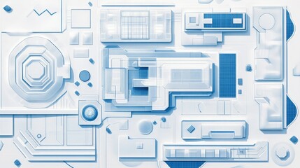 Poster - Minimal blueprint with blue stroke, healthcare facility plan on white, futuristic and textured