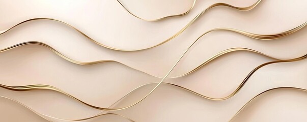 Sticker - Abstract background with golden lines, an elegant pattern for design. Vector illustration of a beautiful, luxurious wallpaper in light beige and gold colors. Abstract wavy line art for a banner