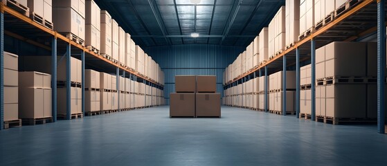 Aufkleber - Industrial Warehouse Storage with Boxes and Shelves