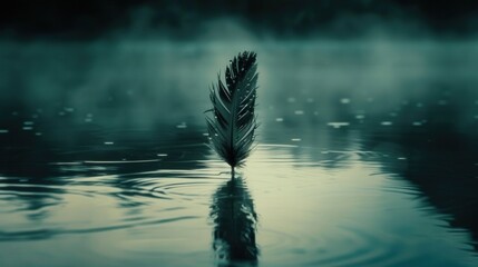 A feather is floating on the surface of a body of water