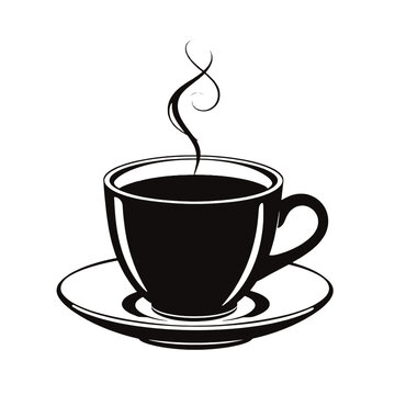 a black and white illustration of a cup of coffee.