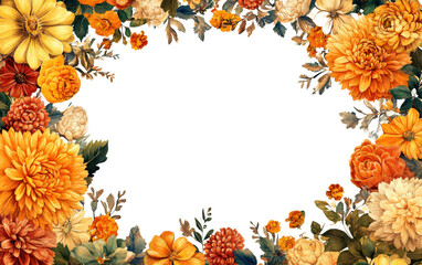 Aufkleber - A vibrant floral border filled with colorful orange and yellow flowers surrounding a blank space on a white background, Transparent