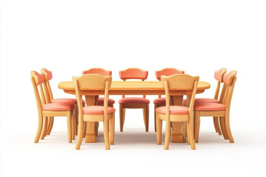 Wooden Dining Table and Chairs Set Isolated on White Background