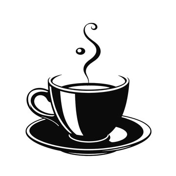 a black and white illustration of a cup of coffee.