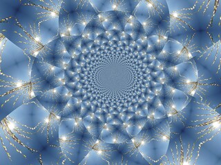 Poster - Blooming twigs of Basket willow, Salix viminalis, blue sky and sun rays - abstract plant background, graphics with vortex, space and infinity effect. Topics: nature, vegetation, wallpaper, abstraction