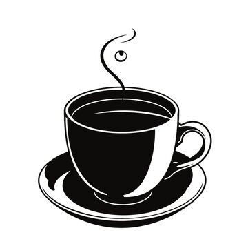 a black and white illustration of a cup of coffee.