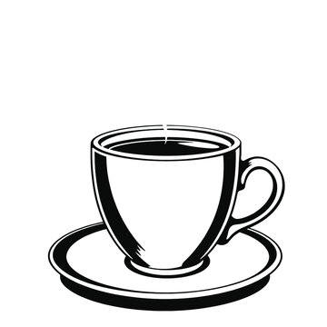 a black and white illustration of a cup of coffee.