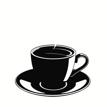 a black and white illustration of a cup of coffee.
