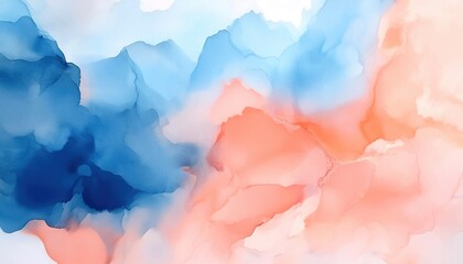 Wall Mural - Abstract watercolor background in shades of blue and peach, creating a soothing and artistic feel.