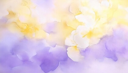 Wall Mural - Soft pastel watercolor background with purple, yellow, and white hues, perfect for artistic designs.