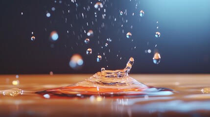 Poster - captivating water droplets create intricate patterns above a reflective surface in a serene and tran