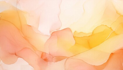 Wall Mural - Abstract watercolor textures in soft peach and yellow hues on a delicate background.