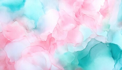 Wall Mural - Abstract watercolor background with soft pastel pink and turquoise hues, ideal for creative designs.